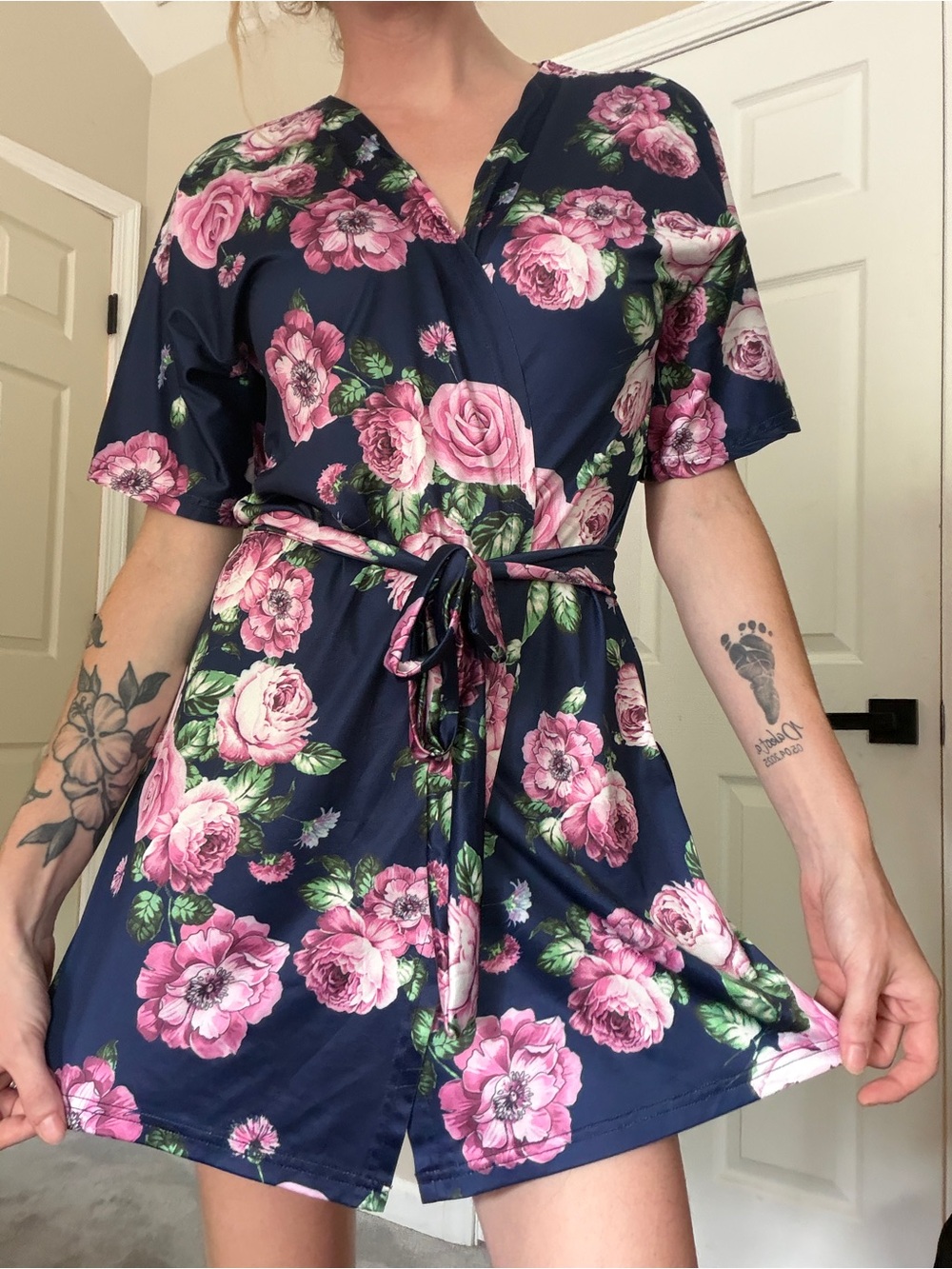 Navy Floral Robe